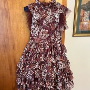 Joyfolie Burgundy Floral Ruffle Dress
